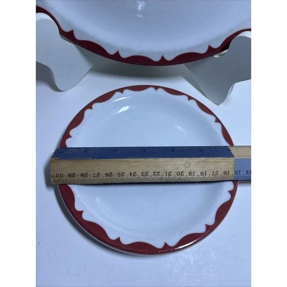 Mayer Restaurant Ware China Dinner Plate 9.5" & Plate 6.25"  Crest Wave Red Vtg - Picture 6 of 10